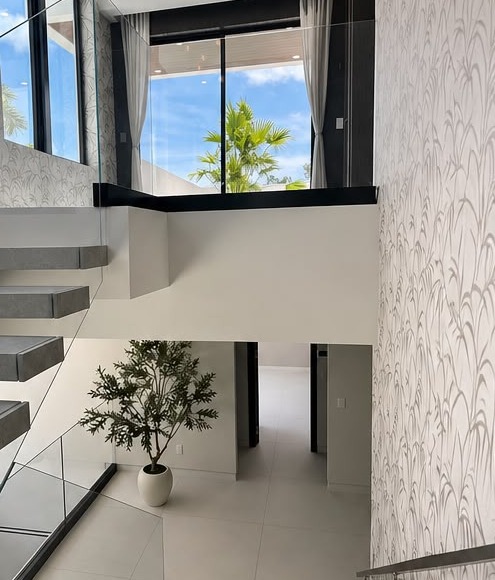 Post-construction cleaned luxury staircase in Miami property