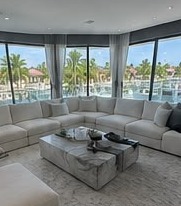 Cleaned living room with waterfront view